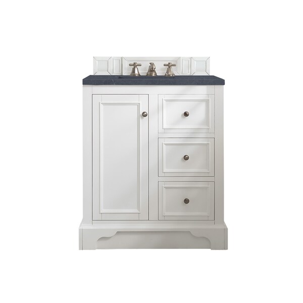 James Martin Vanities De Soto 30in Single Vanity, Bright White w/ 3 CM Charcoal Soapstone Quartz Top 825-V30-BW-3CSP - main